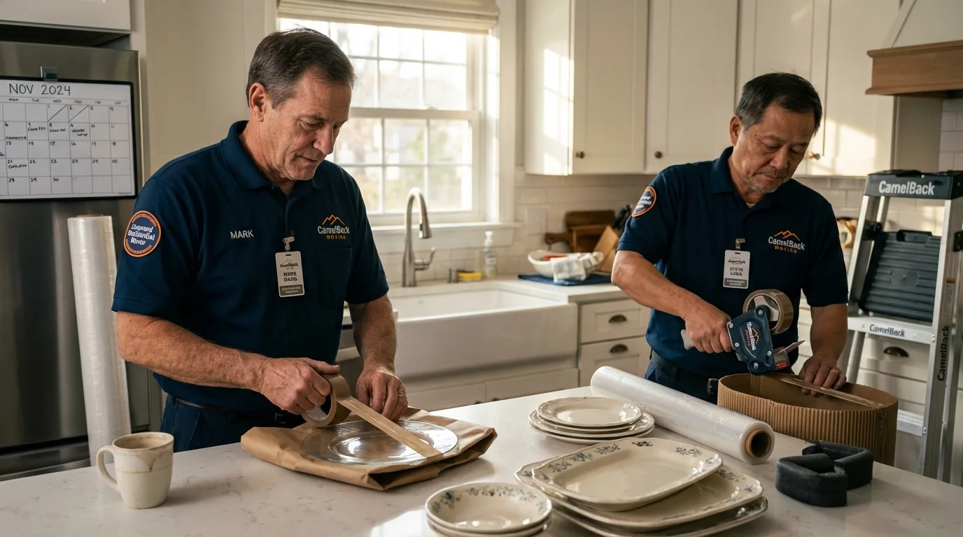 Professional crew packing kitchen dishware in Buena Park, CA